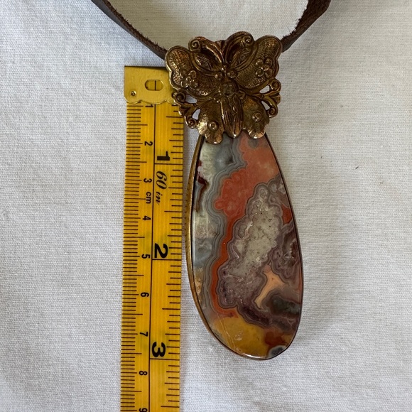 Stephen Dweck Boulder Opal Brown Leather and Bronze Butterfly Pendant Necklace - Picture 10 of 12